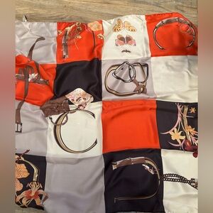 Gucci Floral & Equestrian Silk Scarf in Red, Black, Cream, Pink